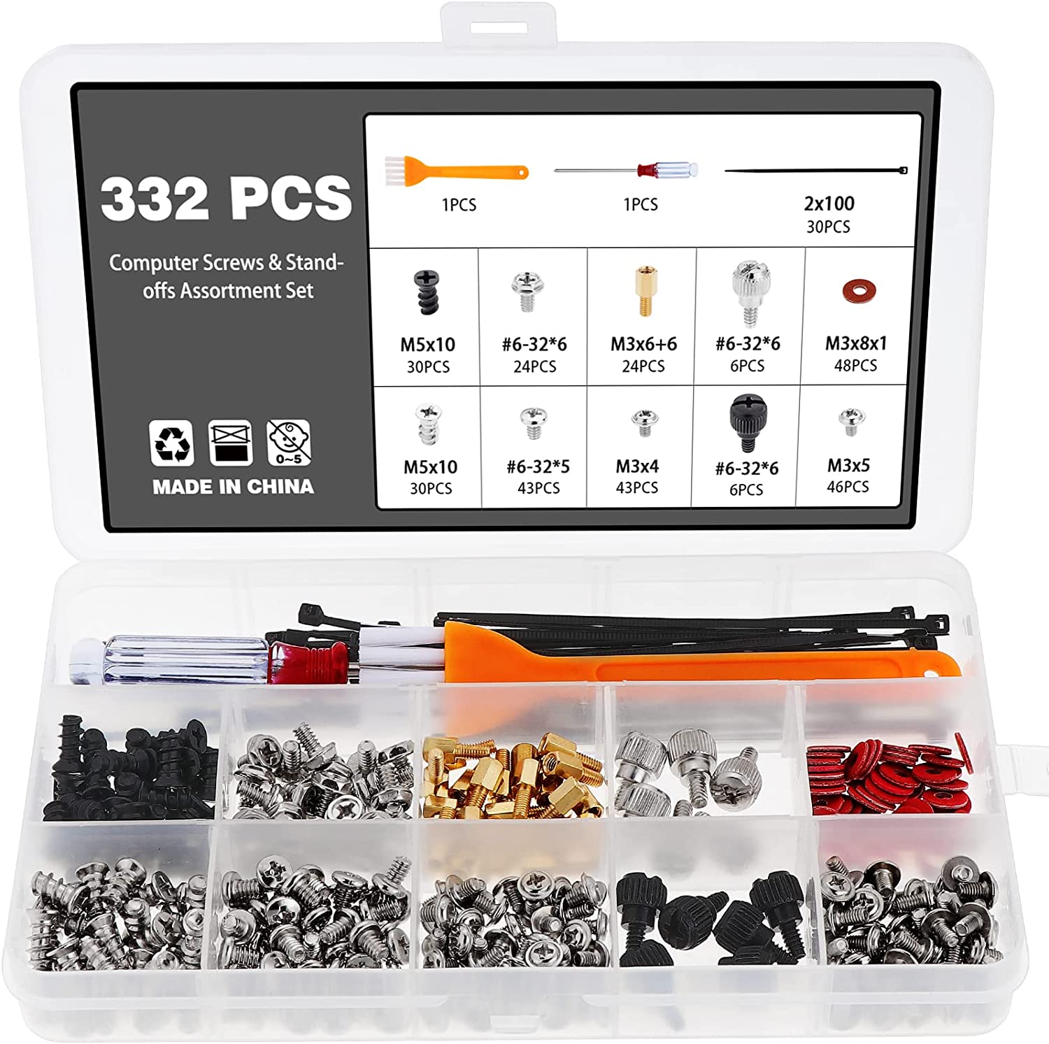 HSEAMALL 332PCS Computer Screws Set,PC Case Screw Motherboard Standoff