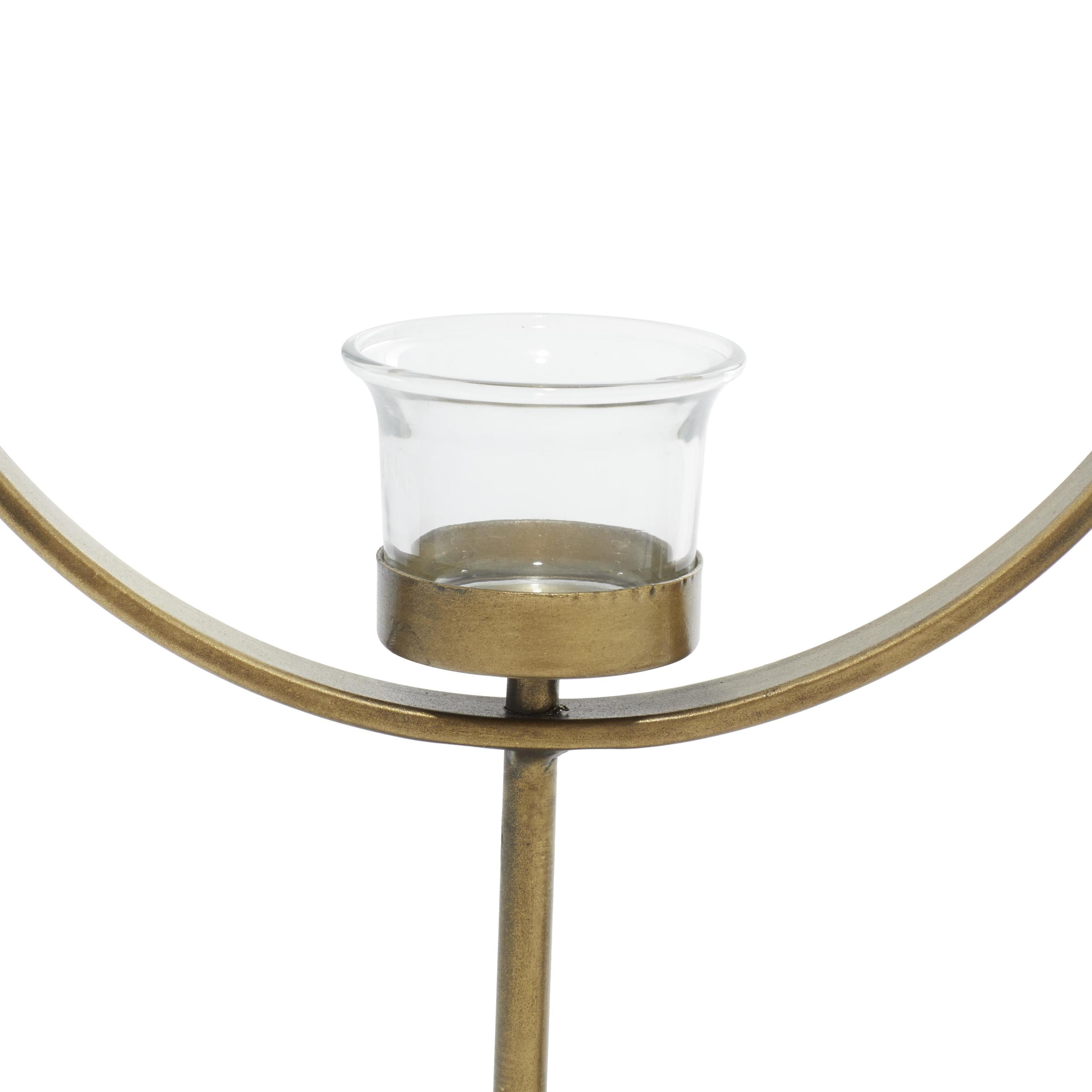 DecMode 2 Candle Gold Metal Circular Votive Candle Holder, Set of 2