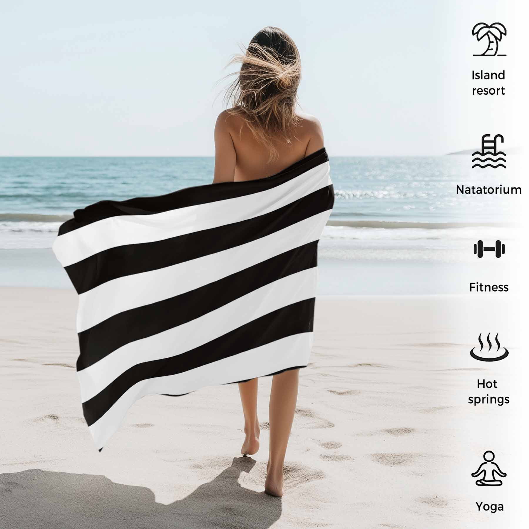 Black And White Wide Striped Beach Towels Blanket Soft&Absorbent Quick Dry Microfiber Geometric Pool Towels for Swimming ,Yoga, Sports, Gym, Camping,Large 35X70in,
