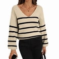 thumbnail image 3 of Women'S Casual Fall Sweaters Long Sleeve V-Neck Backless Striped Casual Knit Sweater for Women Apricot & Black M, 3 of 9