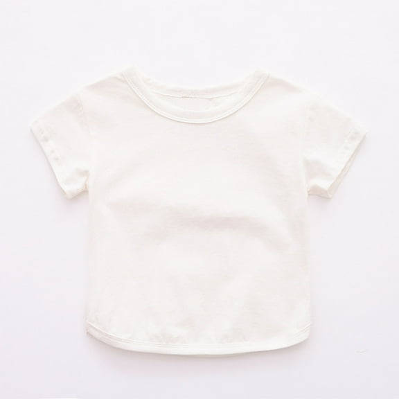 Kids Girls Cotton Crew Neck Shirt, Casual Solid Plain Short Sleeve Tees Breathable Soft for 6Months-5Years