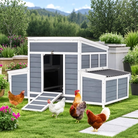 YODOLLA Chicken Coop 56" Large Wooden Chicken Hutch with 6 Nesting Boxes Outdoor Hen House Chicken Cage w/Ramps, Removable Tray for Easy Cleaning