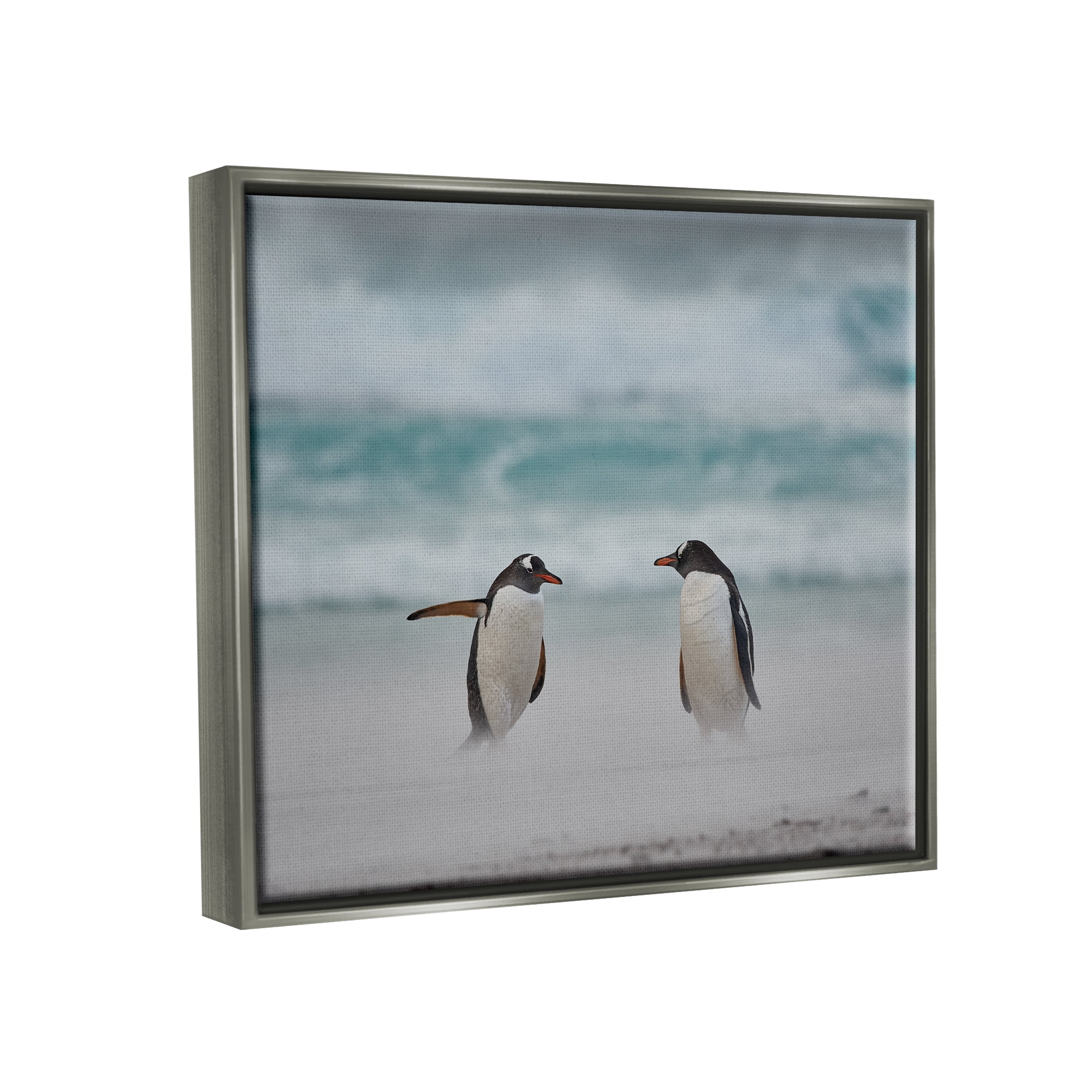 Stupell Industries Penguins on Arctic Beach Animals & Insects Photography Gray Floater Framed Canvas Art Print Wall Art, 21 x 17