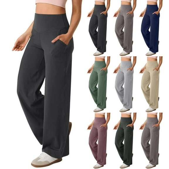 Women's High Waist Flare Leggings with Pockets Stretch Yoga Pants for Athletic Training and Casual Wear