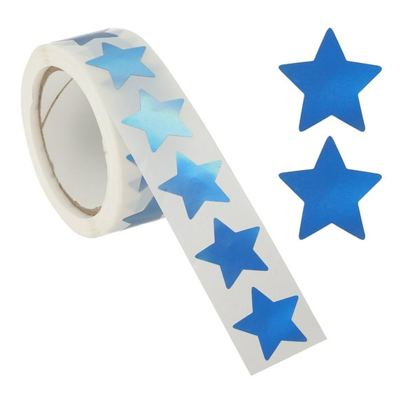 Star Stickers Roll 3/4", 500 Pcs Metallic Foil Stars Self-Adhesive Labels, Metallic Blue