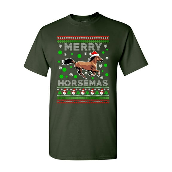 Merry Horsemas Horse Animals Ride Ugly Christmas Funny DT Adult T-Shirt Tee