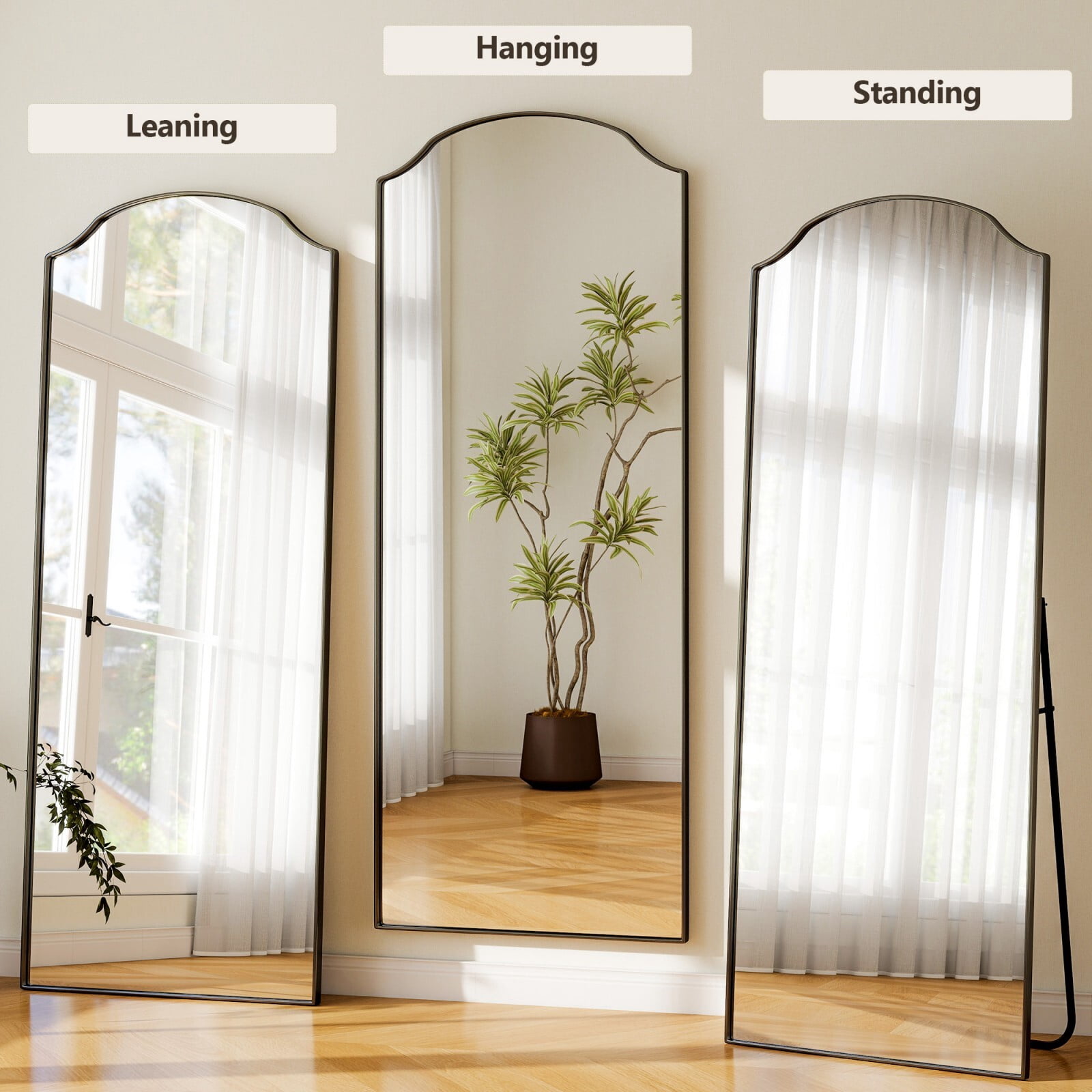 Easy4Home 71"x30" Oversize Arched Full Length Mirror Freestanding Floor Mirror with Stand, Black