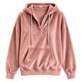 thumbnail image 4 of TFEOQRY Womens Velour Hoodie Sweatshirt with Kangaroo Pocket Button Henley Long Sleeve Loose Casual Fall Winter Top, 4 of 6