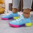 thumbnail image 3 of Rokment Color Block Running Tennis Walking Shoes for Women Comfortable Knit Lace up Athletic Workout Fitness Jogging Platform Sneakers Blue Size 5.5, 3 of 7