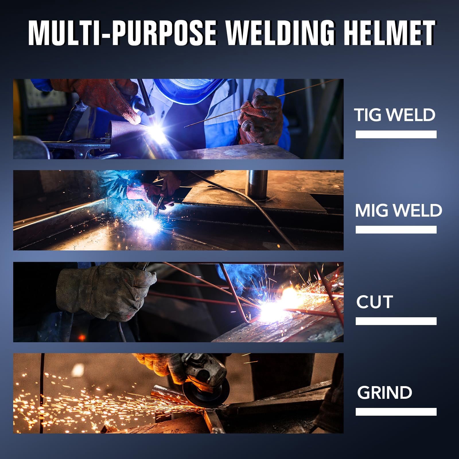 TRQWH Welding Helmet Auto Darkening Large Viewing True Color Solar Powered Welding Mask with 4 Arc Sensor Adjustable Wide Shade Range 4~5-8/9-13 Welder Mask with Grinding