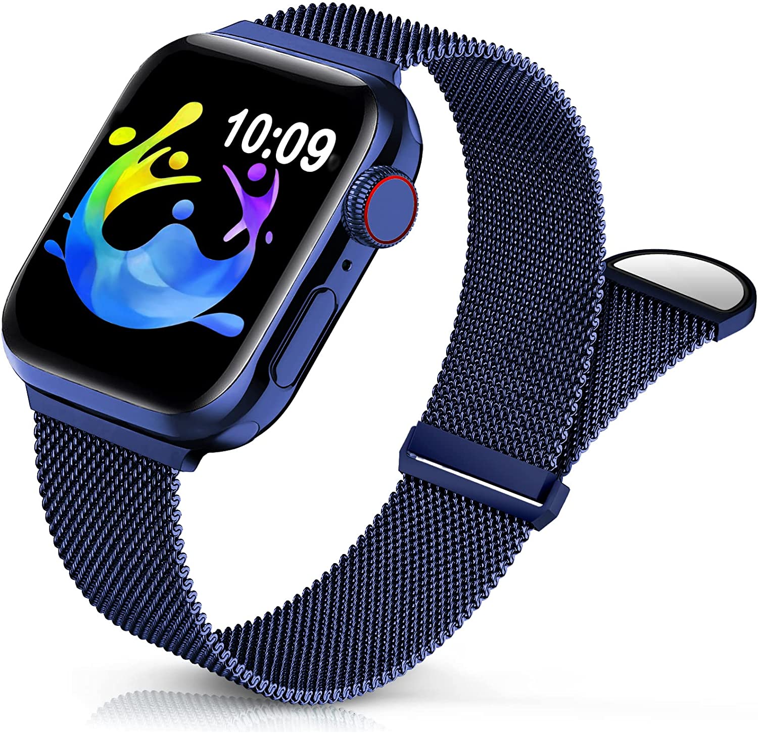 Metal Stainless Steel Band Compatible with Apple Watch Bands 38mm 40mm 41mm  42mm 44mm 45mm,Navy Blue Loop Adjustable Strap Magnetic Wristband for iWatch  Series 765432 SE for Women Men（42/44/45mm）