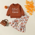 thumbnail image 4 of UACY Toddler Baby Girl Halloween Outfit, Pumpkin Patch Crewneck Sweatshirt Tops and Flared Pants Set for Fall Winter Wear (Brown, 12-18 Months), 4 of 6