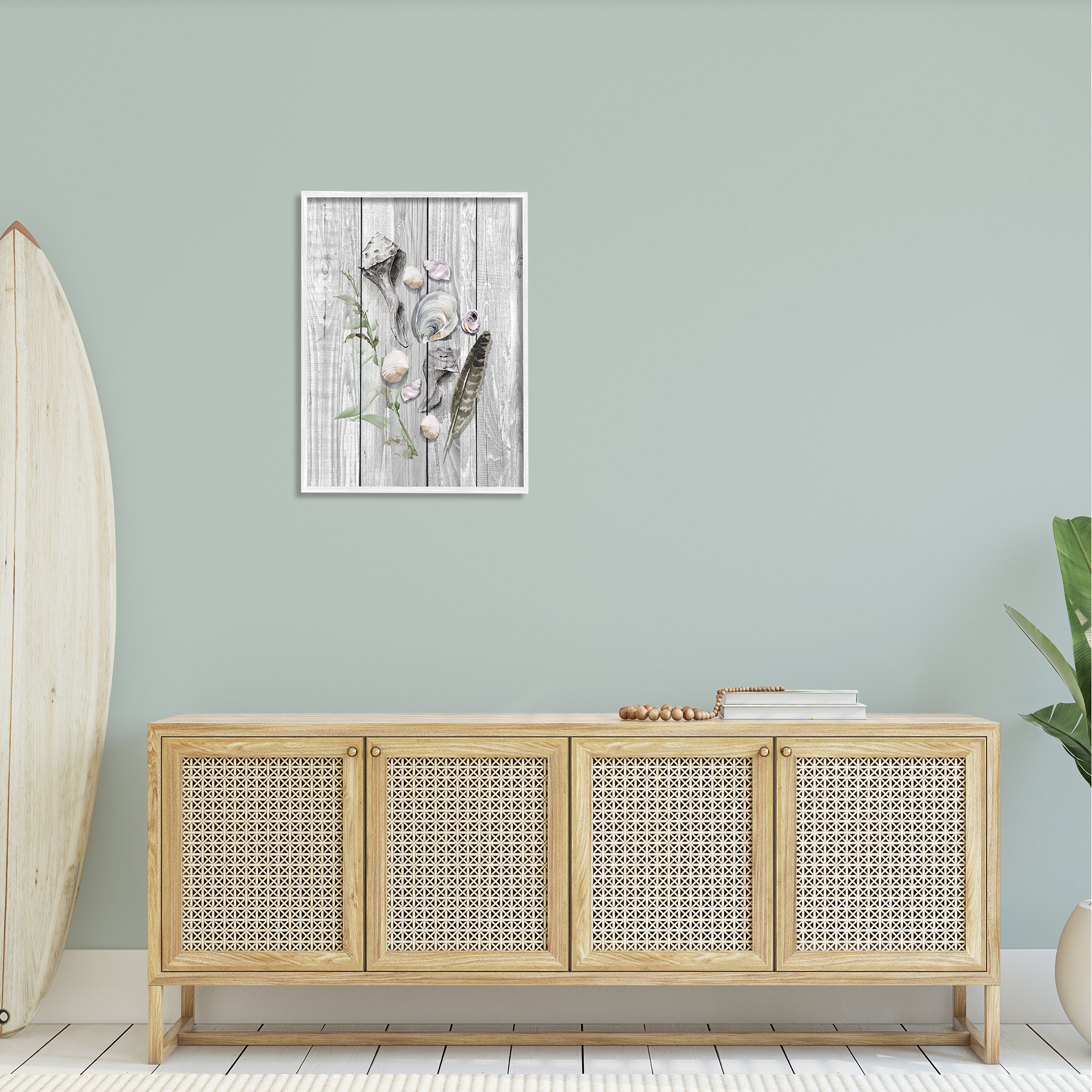 Stupell Various Sea Life Coastal Shells Landscape Painting White Framed Art Print Wall Art