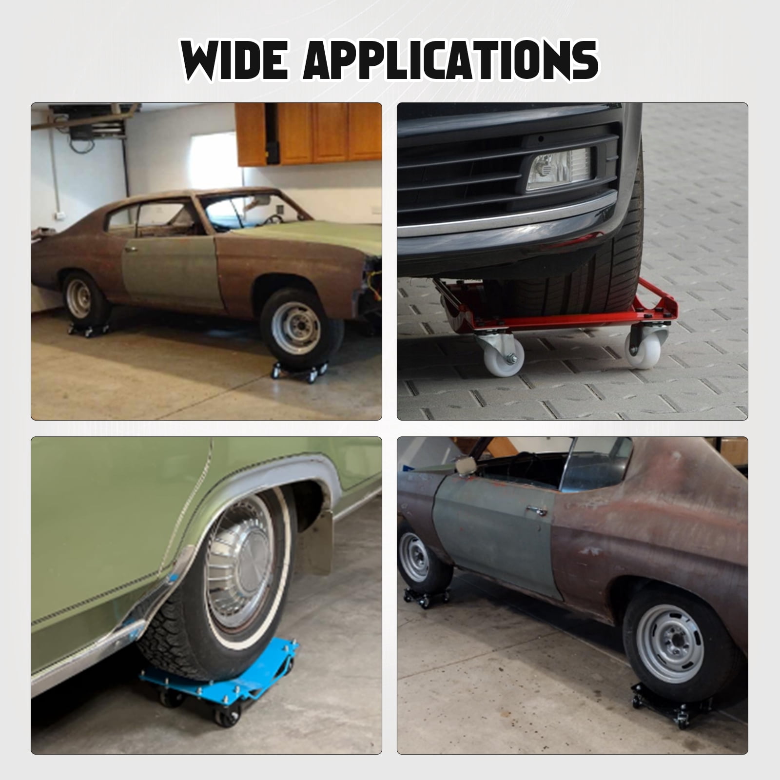 1 Package【Premium Item】 Iron Heavy Duty Car Dolly, Wheel Dolly Car Tire Stake With Brake, Car Tire Dolly With Wheels, Vehicle Dolly For Moving, Car Repair