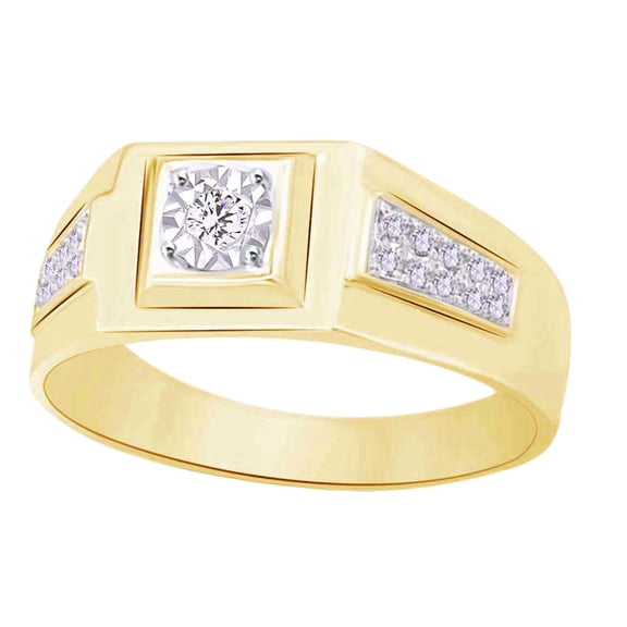 AFFY (0.25 cttw) Round Shape White Natural Diamond Men's Fashion Band Ring In 10k Yellow Gold Ring Size-4