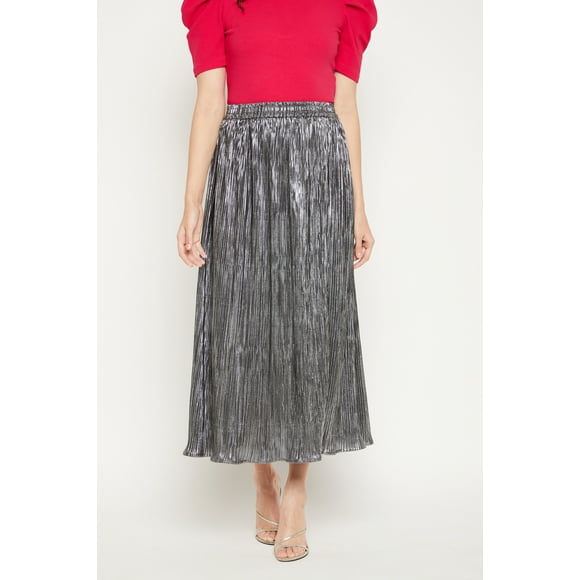 Oussum Women's Pleated Long Maxi Skirts A-Line Elastic High Waist Flared Skirt