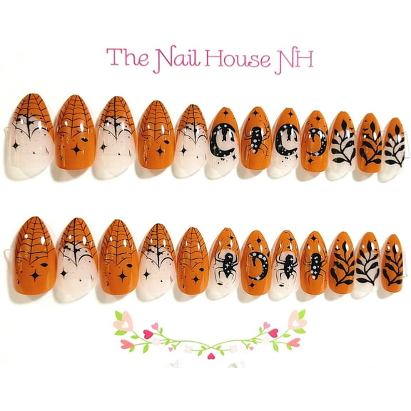 Under The Halloween Moon Short Stiletto Press On Nails - 24 Pieces - Artificial Nail Kit - Halloween Nails