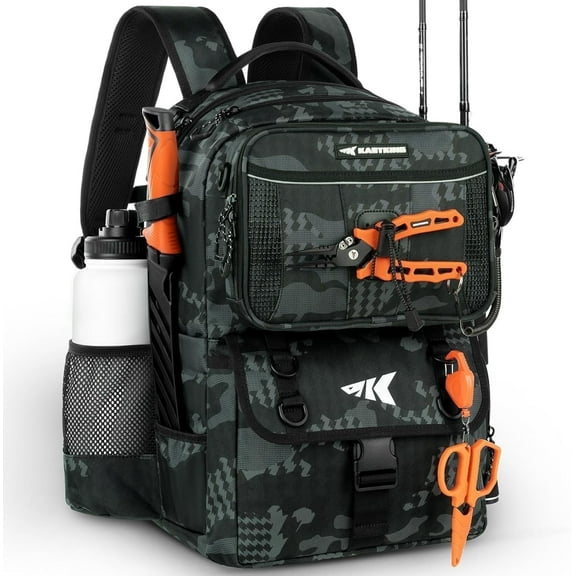 KastKing Fishing Tackle Backpack with Removable Bait Binder & 4 Tackle Boxes, Rod Holders Storage Fishing Gear- BaitSpace-50L