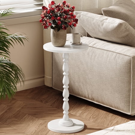 Maliowa Small Side Table, Round End Tables with Solid Wood Leg, Accent Drink Table for Living Room Bedroom Small Spaces, White
