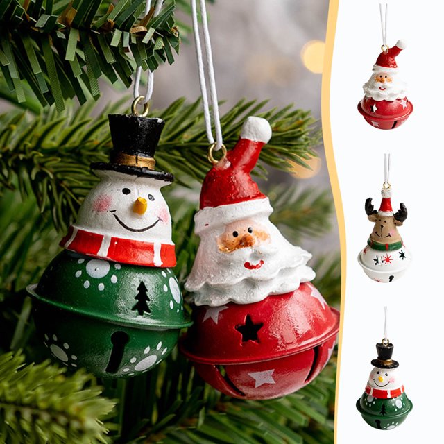 Ganfancp Christmas Bell Ornaments Iron Resin Old Man Snowman Reindeer Bell Decoration Pendant Christmas Tree Decoration Ofertas de La Semana 1X Colgante Campana de Navidad