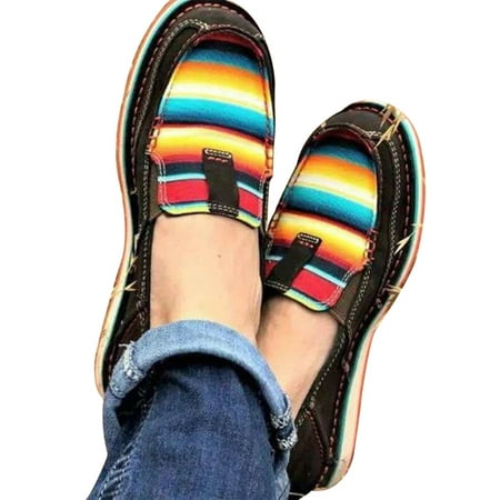 

Woobling Womens Fashion Canvas Loafers Slip On Color Matching Flats Platform Casual Shoes