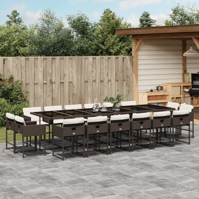 vidaXL 17 Piece Garden Dining Set with Cushions Brown Poly Rattan