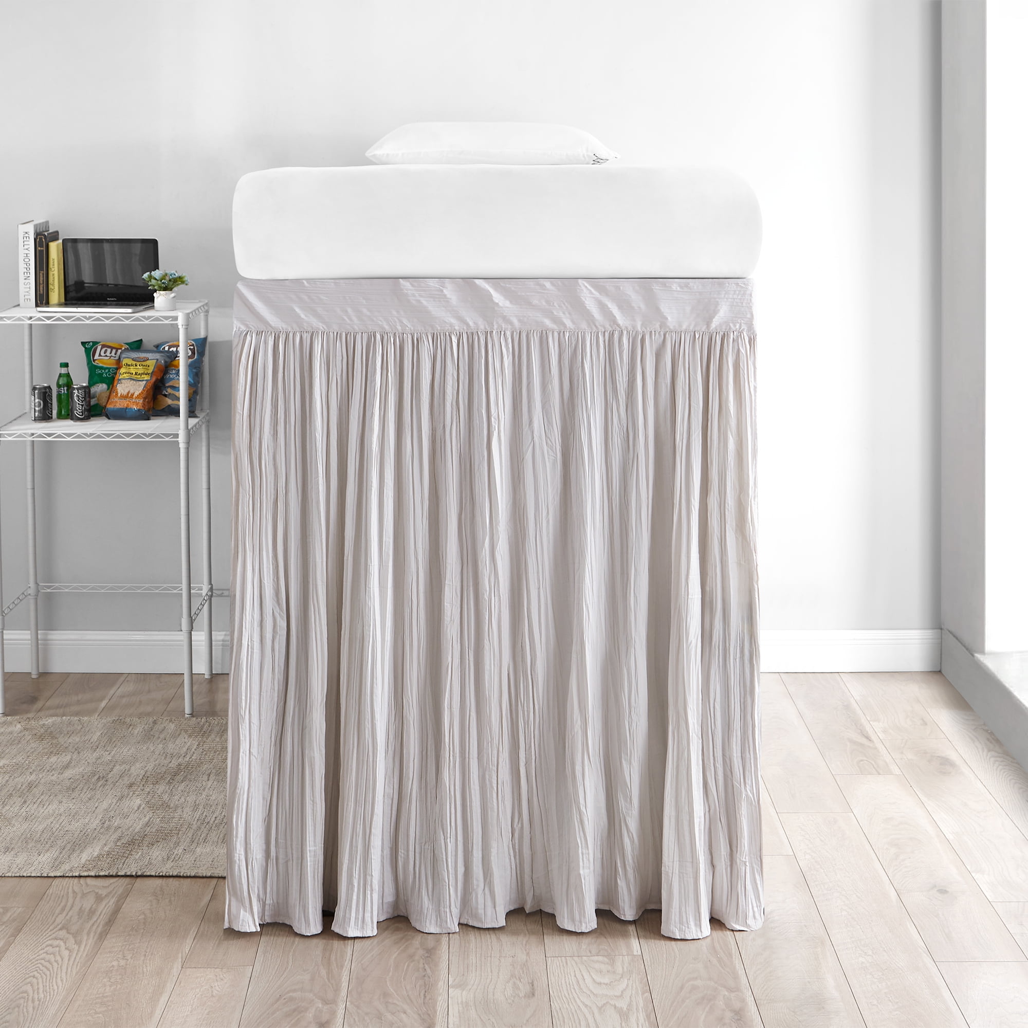 Crinkle Extended Bed Skirt Twin XL Jet Stream (For Raised or Lofted