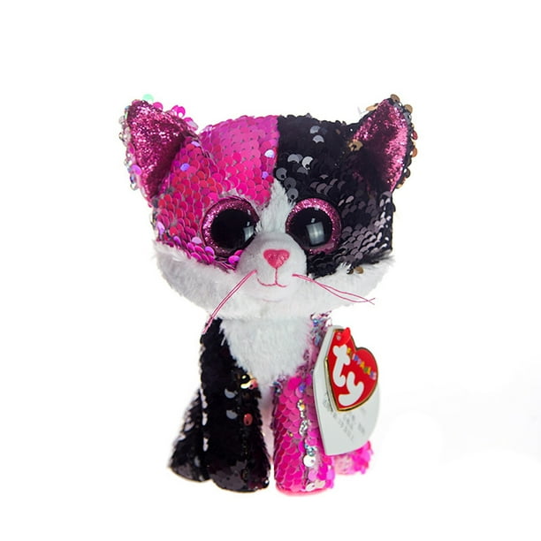 Muñeca de peluche con forma de gato con lentejuelas, 20 cm, en algodón y felpa