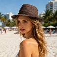 thumbnail image 2 of HGIEYS Straw Fedora Hat for Women Men Mesh Trilby Hat Panama Cuban Summer Beach Sun Outdoor, 2 of 6