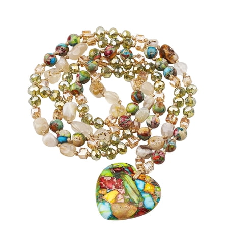 Jasper Natural Stone Beaded Long Pendant Necklaces for Womens Healing Crystal Necklace Handmade Boho Charm Necklaces Jewelry