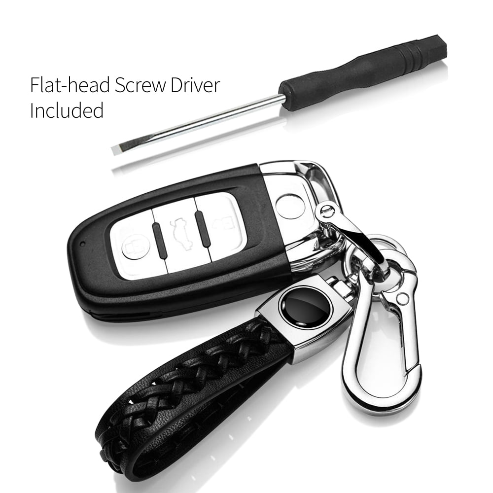 iPick Image for Cadillac Script Logo Braided Rope Style Genuine Black Leather Key Chain, Official Licensed