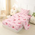 thumbnail image 2 of spefrowx Watercolor Strawberry Bow Print Twin Sheets for Teens, Blush Pink Fruit Bedding, 3-Piece, 1 Flat Sheet, 1 Fitted Sheet and 1 Pillowcase, 2 of 6