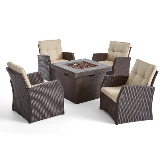 Duran Lightweight Concrete Conversation Set with Fire Pit(Set of 4)