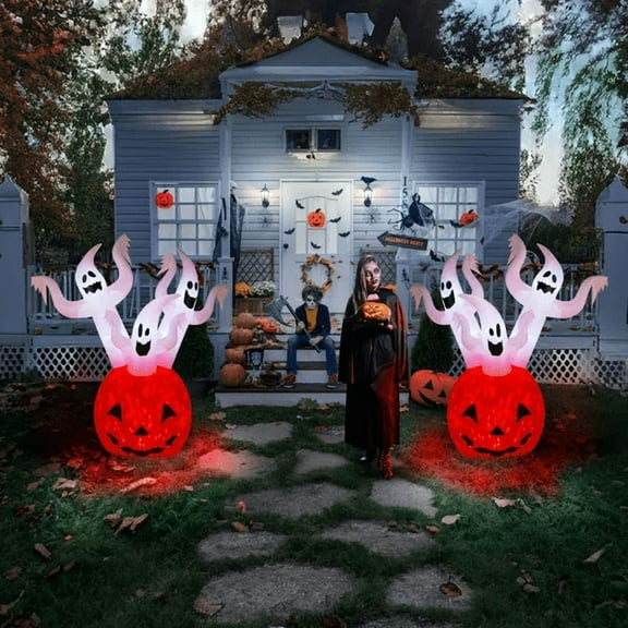 Endylas 5.9 Ft Halloween Inflatable Pumpkin Ghost – Blow Up Scary Yard Decor with Built‑In LED Lights – Waterproof Polyester Outdoor Lawn Party Decoration