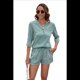 thumbnail image 3 of Conjunto de Camiseta Holgada de Corta con Cuello en V y Pantalones Cortos con Bolsillo para Mujer, Color Liso, Verde Oscuro, Talla XXL, 3 of 6