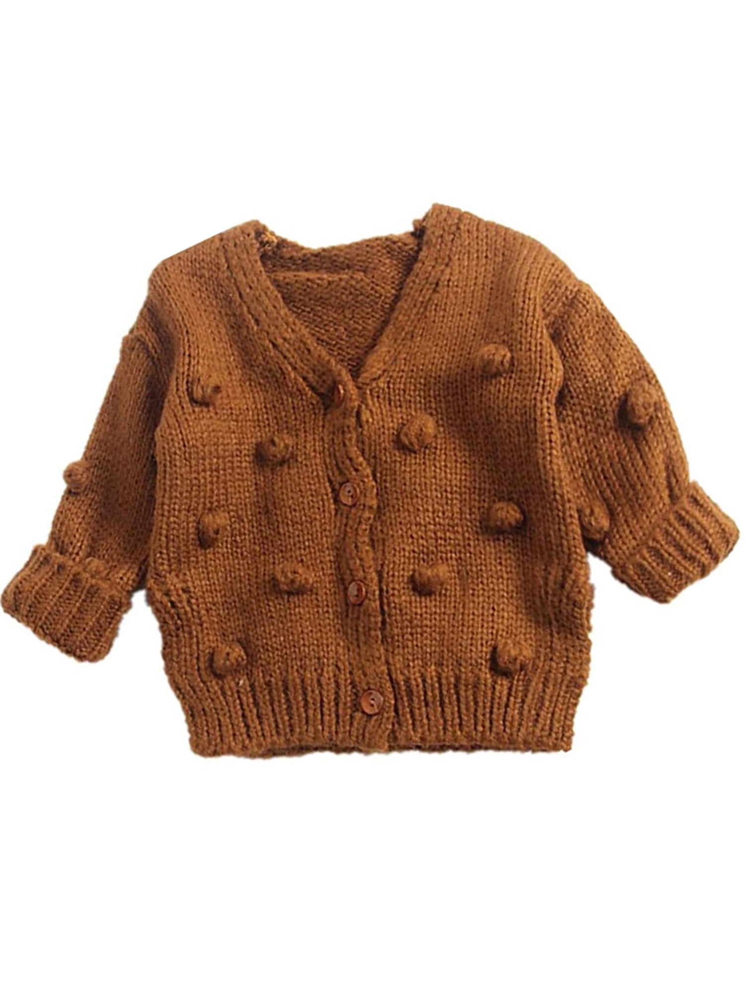 Toddler Baby Girls Winter Coat Pompom Button Knit Sweater Cardigan Kids Long Sleeve Warm Jacket Outerwear