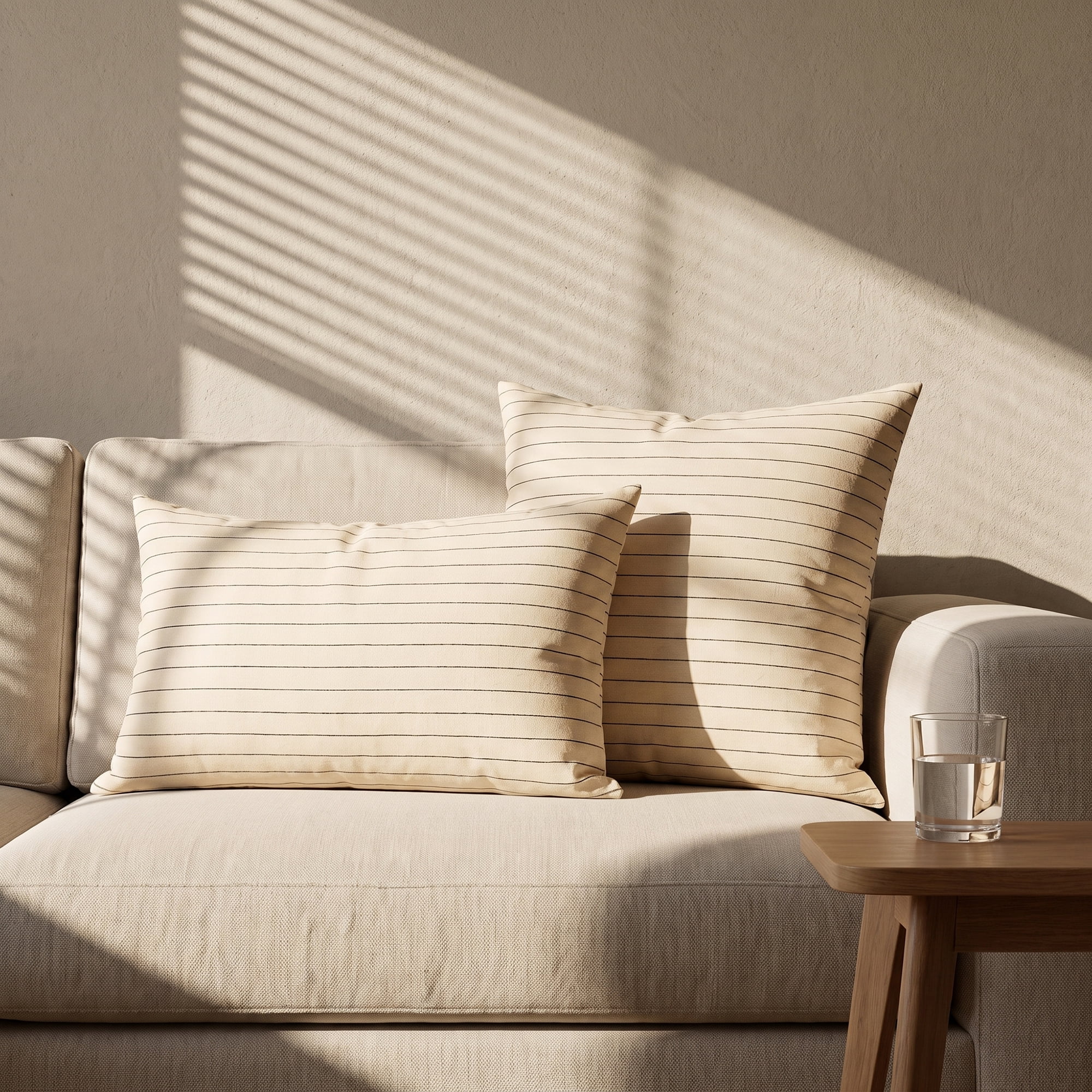 Unique Bargains 2 Pack Fine Stripe Throw Pillow Covers Cotton Blend Cases Beige 20"x12"