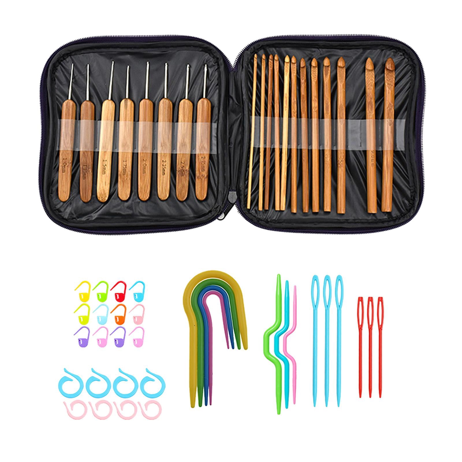 20Pcs Bamboo Crochet Hooks Set Interchangeable Yarn Knitting for Sweater Scarf Hat with Stitch Marker with Case for Adults Beginners Tool