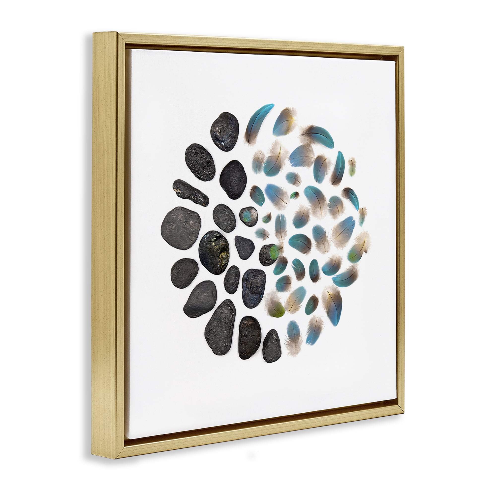 Stupell Industries Feathers & Rocks Collection Gold Framed Floater Canvas Wall Art, design by Beth Adoette