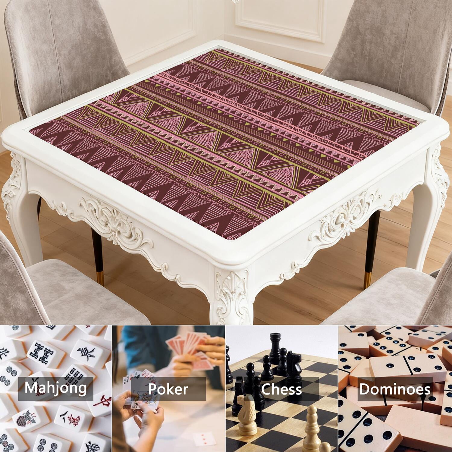 Square Bohemian Pattern Mahjong Mat 31.5 Inches Made of Premium Rubber with Anti-Slip Non-Slip Properties and Noise Reduction for Card Games