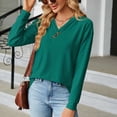thumbnail image 5 of WREESH Womens Fashion Dressy Tops Solid Color Jacquards V-Neck Button Lace Long Sleeve Loose T-Shirt Pullover Olive Green, 5 of 7