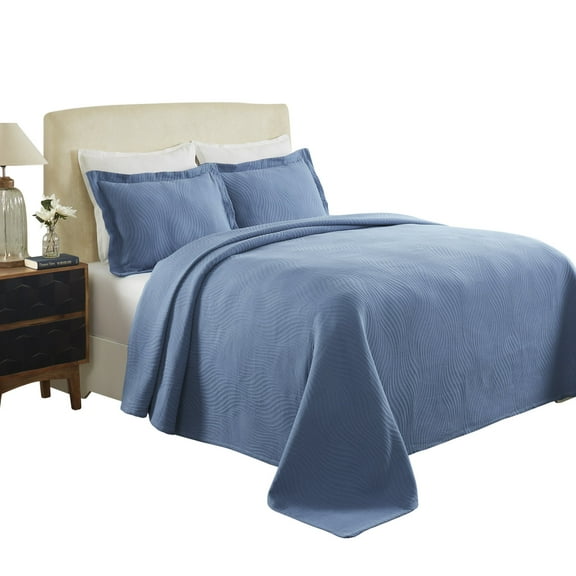 Cascade Cotton Jacquard MatelassÃÂ© 3-Piece Bedspread Set Denim Blue / queen