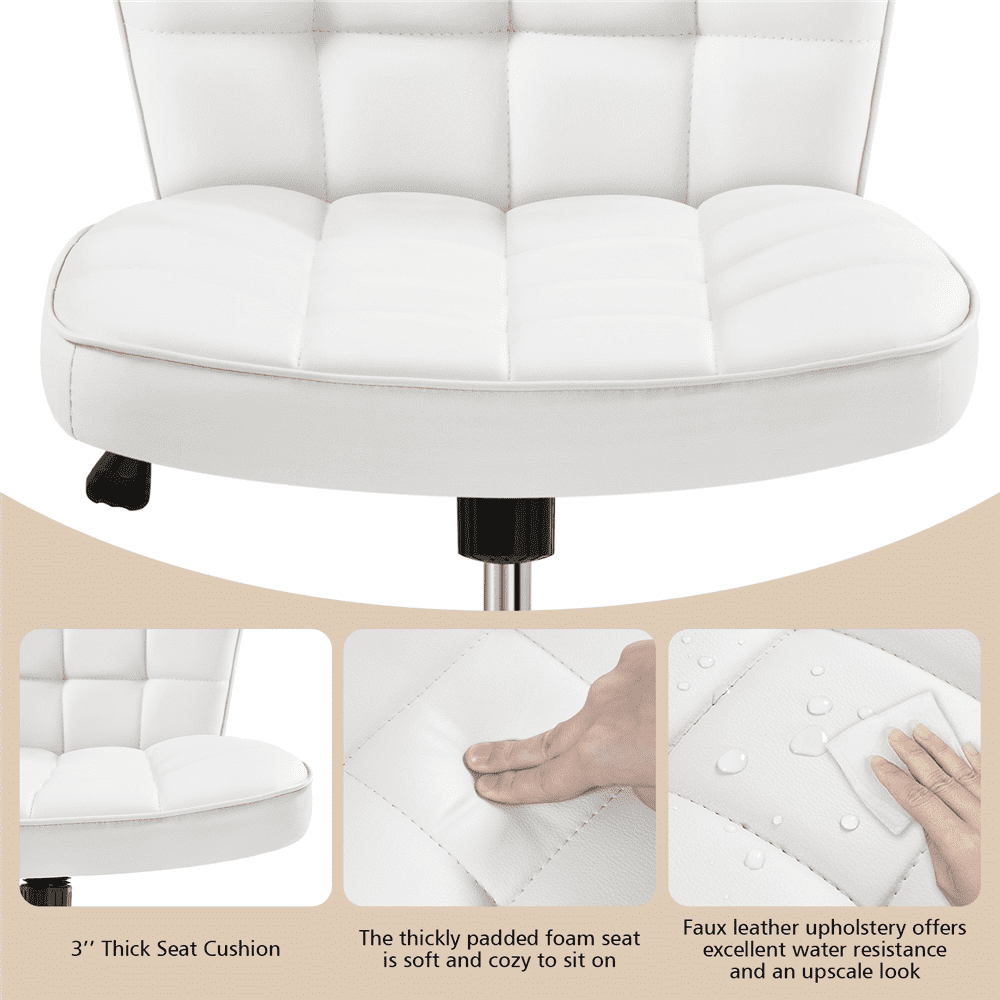 Alden Design Modern Tufted Faux leather Armless Desk Chair for Home Office, White