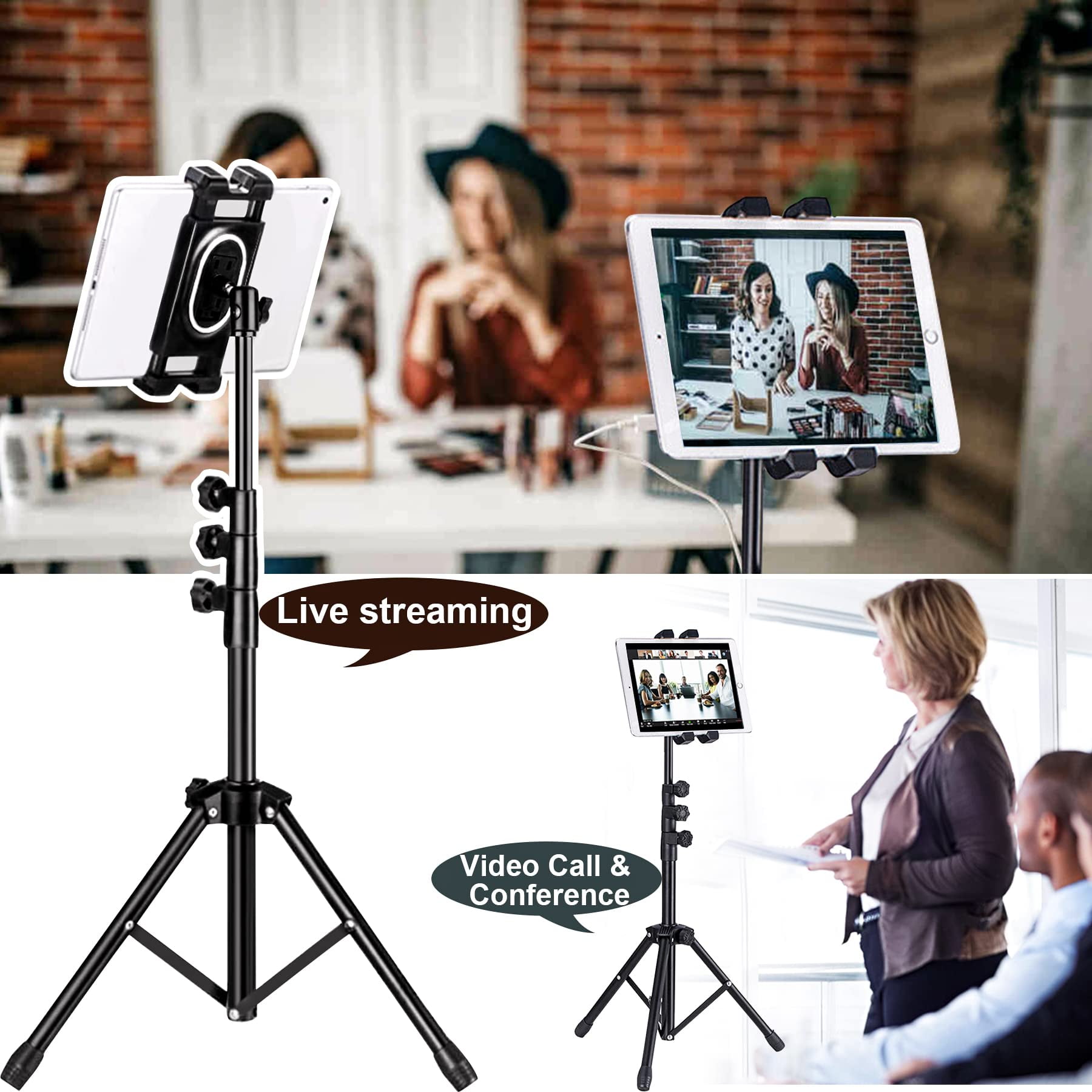 Tablet Tripod for iPad Floor Stand,iPad Pro Tripod Mount for Video Recording,iPhone Holder Stand w. Remote Aluminum 360 Rotating Adjustable 68" Tall Tripod for iPhone 13 Pro Max/Projector/Camera