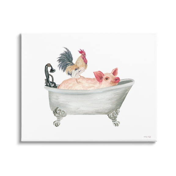 Stupell Industries Farmhouse Animals Tub Animals & Insects Painting Gallery Wrapped Canvas Art Print Wall Art, 20 x 16