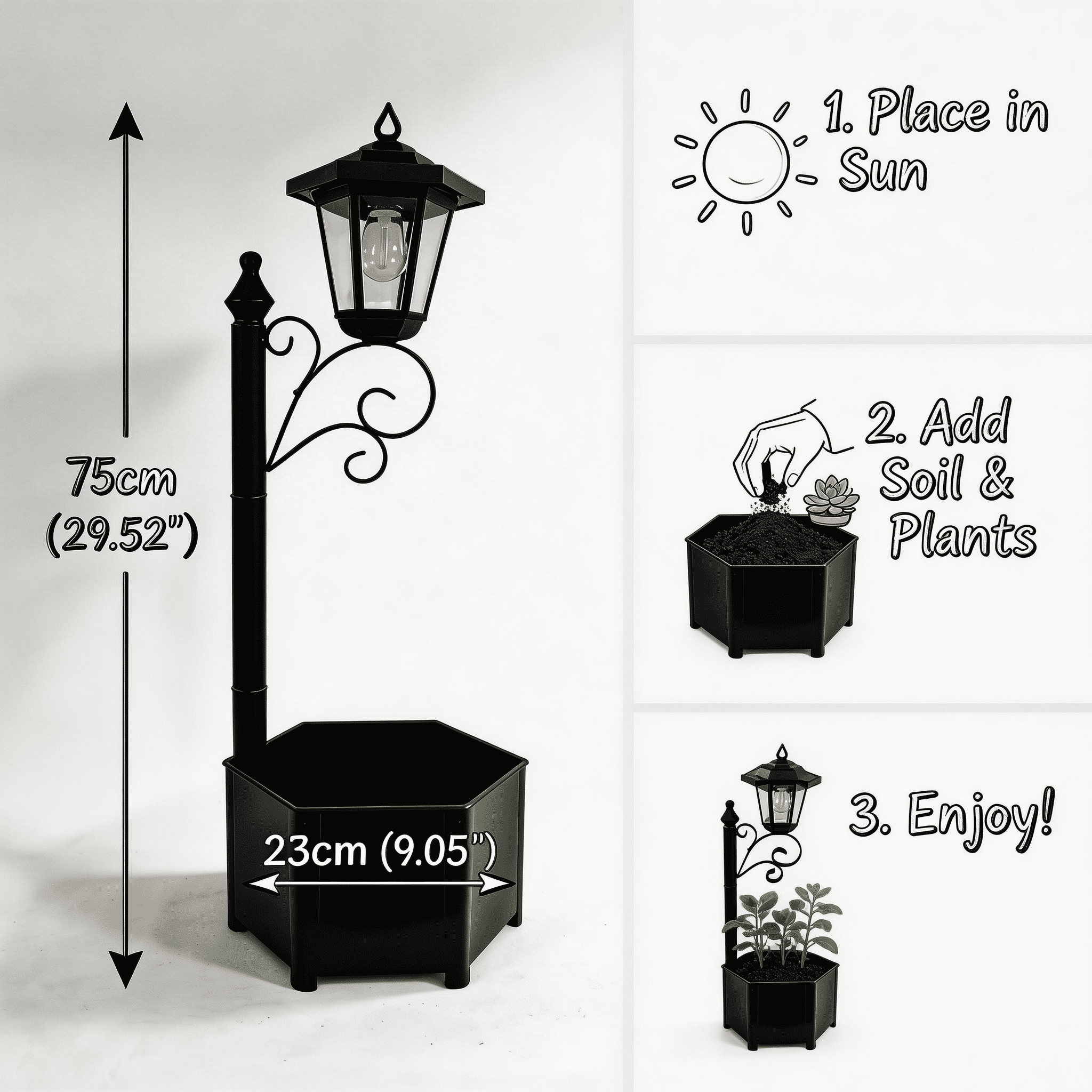 DJGIFI 73cm Solar Pathway Light with Planter,  Auto On/Off Outdoor Garden Light, LED Bulb for Patio