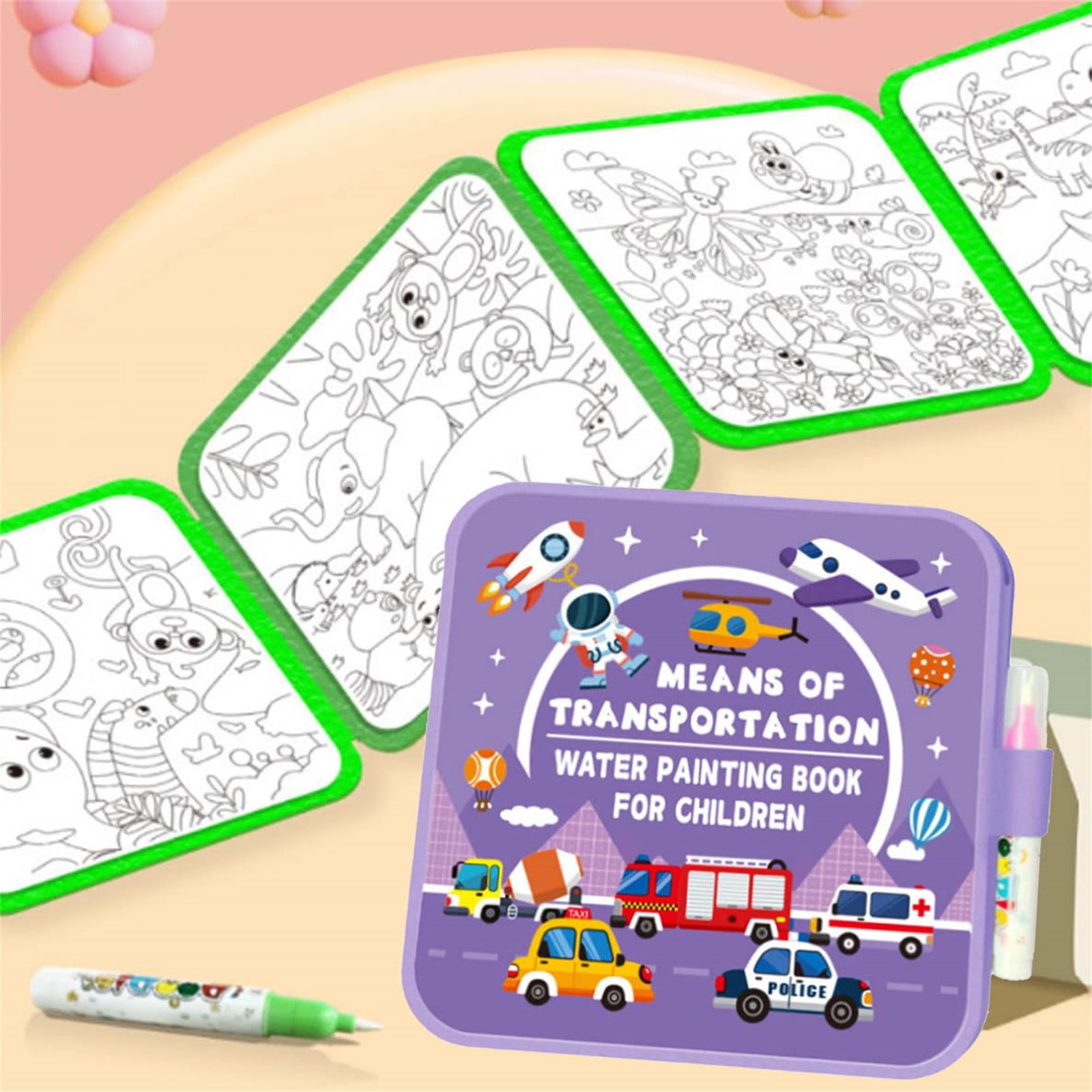 3PC Reusable Water Coloring Book For Kids With No-Mess Painting, Magic Reveal Colors And Included Water Pen, Educational Art Activity For Toddlers And Children, Canvas Material, 8.7X8.7In