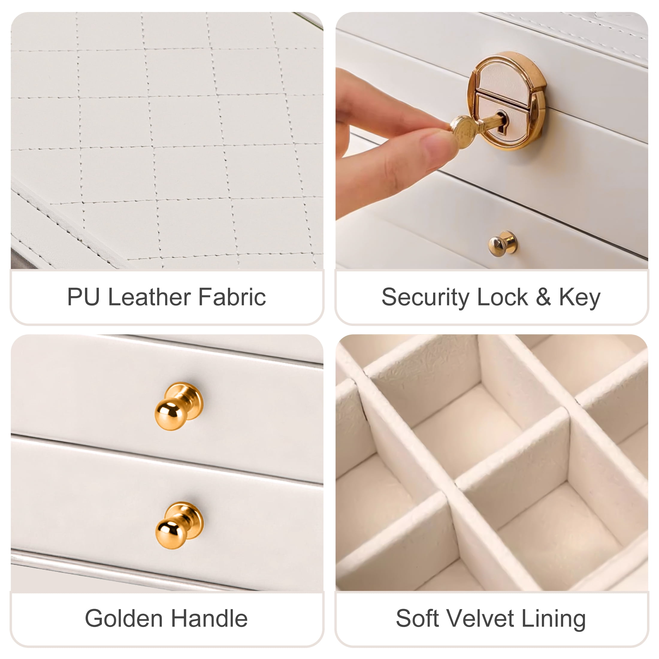 Jewelry Box Organizer for Women Girls, PU Leather Jewelry Organizer Storage, 2 Layers Jewellery Case Holder for Earrings Bracelets Rings Watches, White