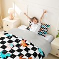 thumbnail image 3 of Manfei Cute Dino Animals Twin Duvet Cover,Dragon Checkerboard Twin Bedding,Black White,Navy Blue Reversible,1 Duvet Cover and 1 Pillowcase, 3 of 6