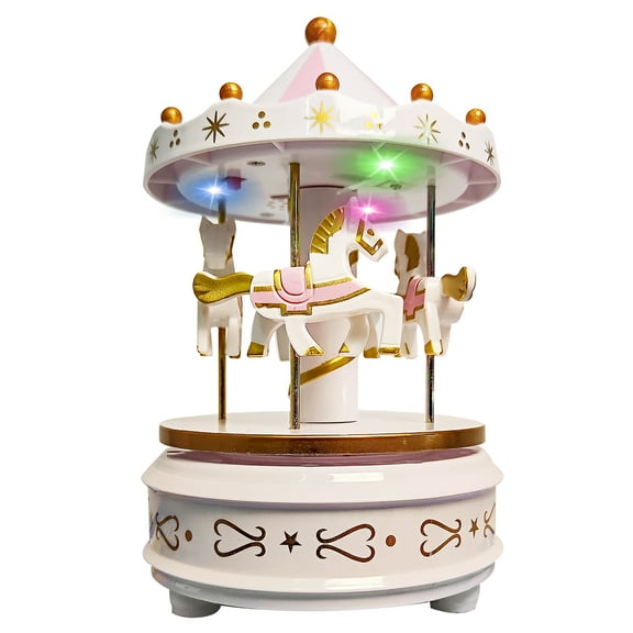 WEofferwhatYOUwant Carousel Music Box, White - Cake Topper, Easy Twist, 4 Horse Classic Decor - Melody Beethoven's Fur Elise. Fall Asleep to Music Lights.